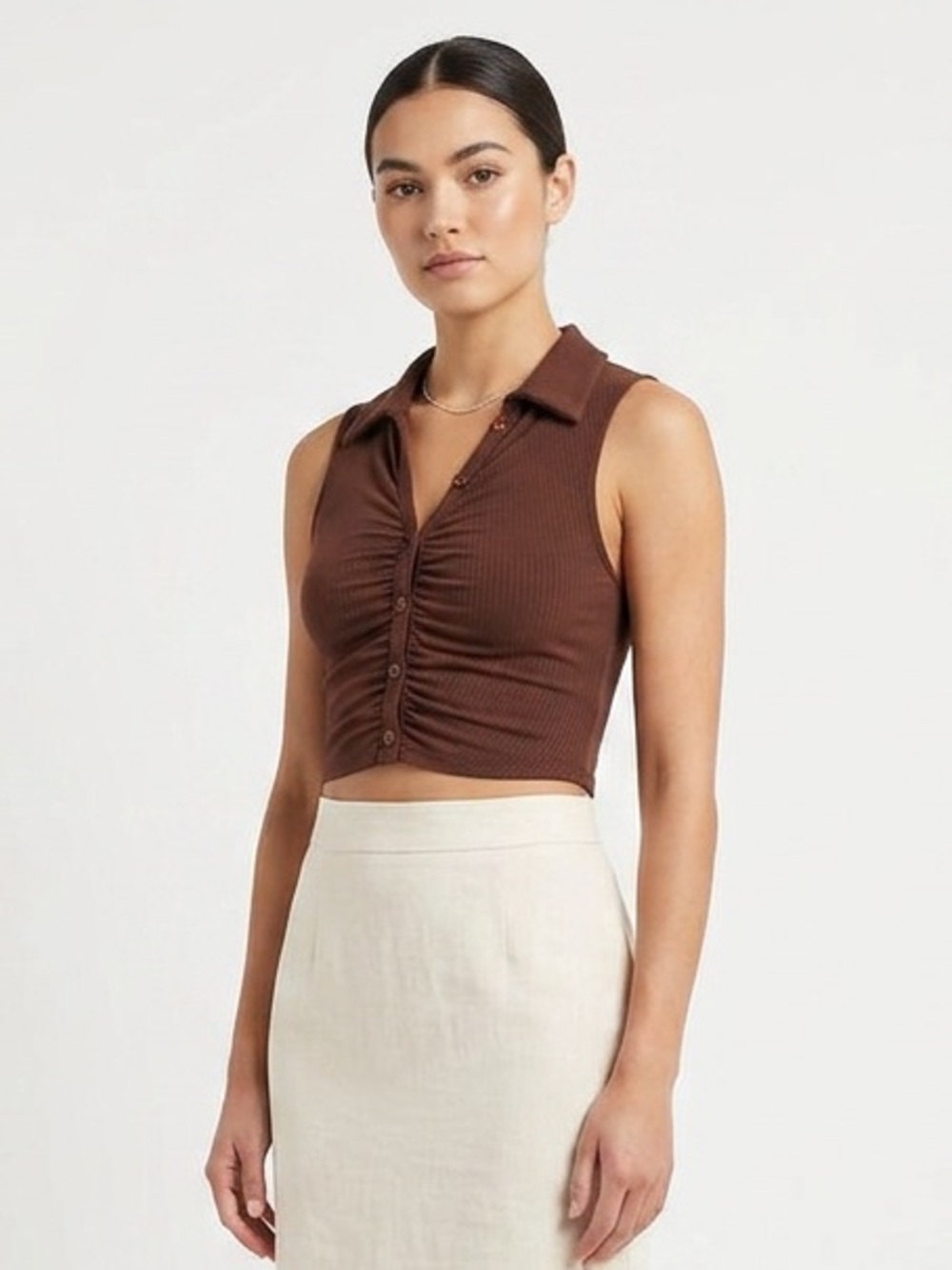 GUC | Fashion Nova | V-Neck Ribbed Crop Top | Brown | XS
